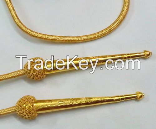 Metal wire gold military aiguillettes with metal tips gold silver dress cord