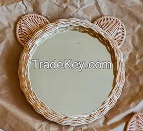 Rabbit Ear Rattan Mirror For Home Decor