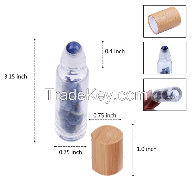 wholesale Luxury 10ml gemstone roller ball empty glass perfume essential oil bottle with bamboo cap 