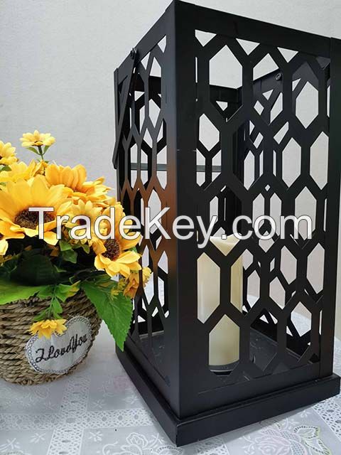GARDEN LANTERN WITH LED CANDLE INSIDE, SOFT GLOW FLICKER, WITH ON/OFF SWITCH, METAL