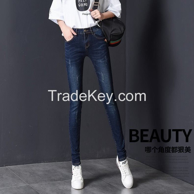 Straight-leg jeans women plus velvet new autumn and winter high-waisted thin and wild loose wide-leg nine-point cigarette pants