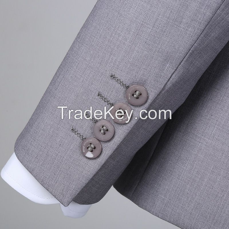 A suit Slim suit for men light grey business suit formal work clothes Business casual bridegroom wedding dress fall