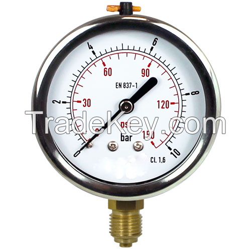 0..16 Bar (0..232 psi) Glycerin Pressure Gauge Rear Stainless steel/Brass 63 mm Class 1.6