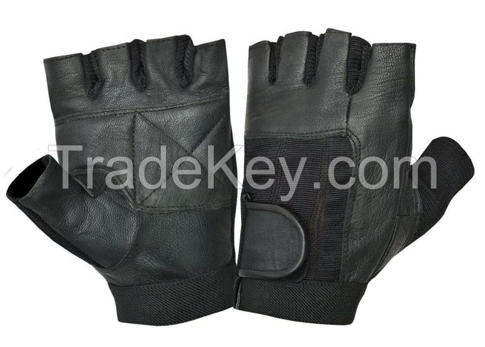 Weight lifting gloves spandex real leather material gloves half finger fitness gym glove 