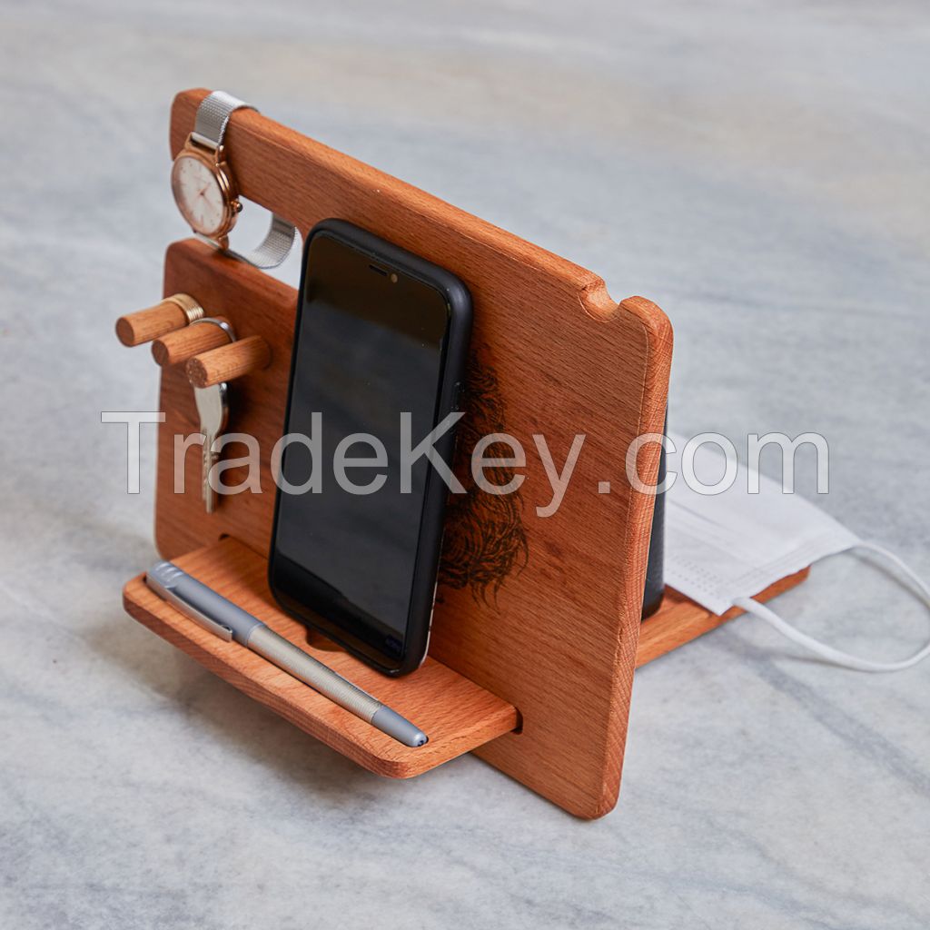 Wooden assembled desk table organizer wood organizer phone holder key holder