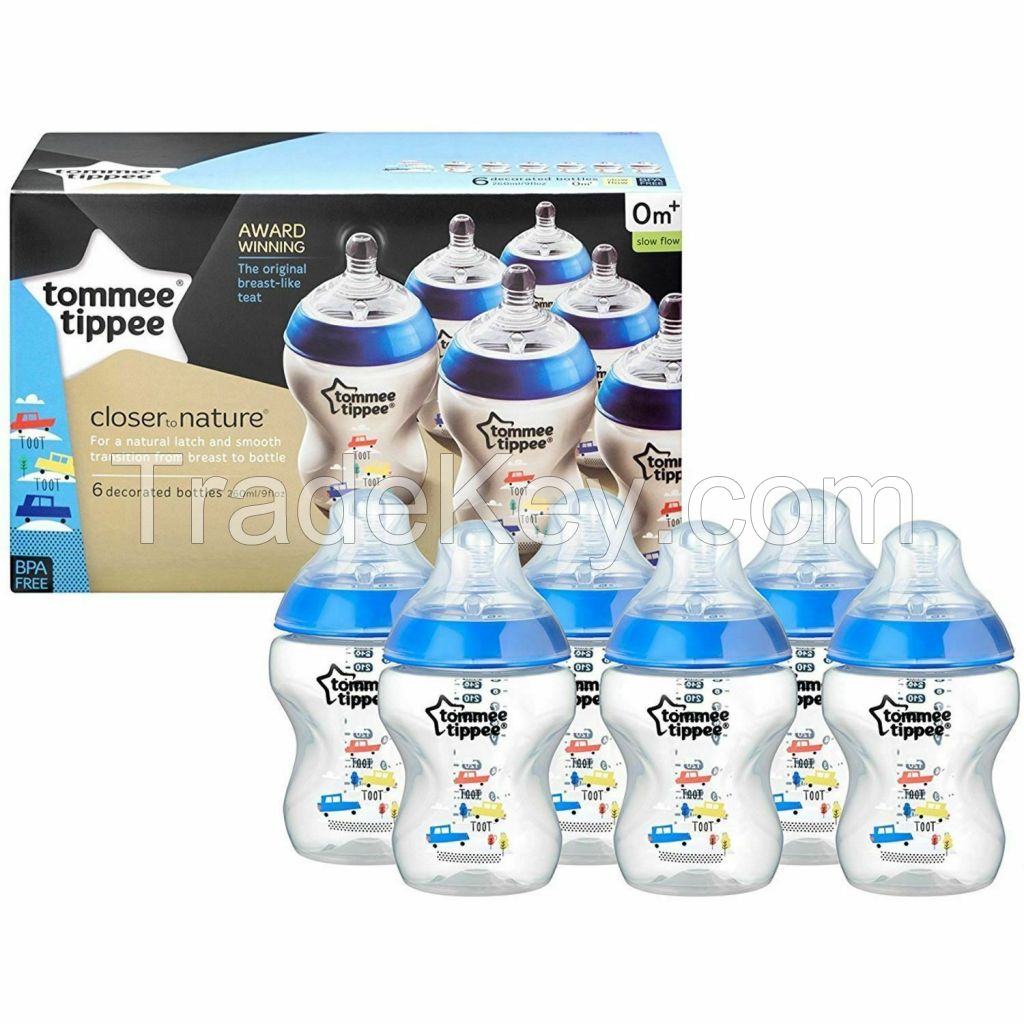 Tommee Tippee Closer Nature Baby 6x Feeding Bottle 260ml Decorated Pink / Blue