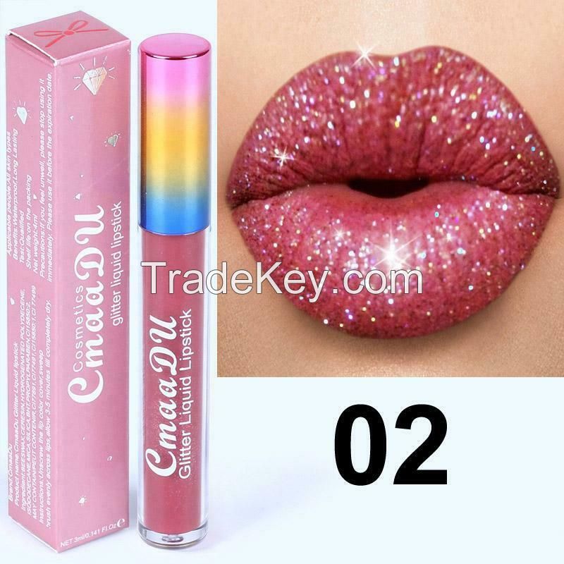 CmaaDU Glitter Liquid Lipstick Matte Waterproof Long Lasting Lip Gloss Colors