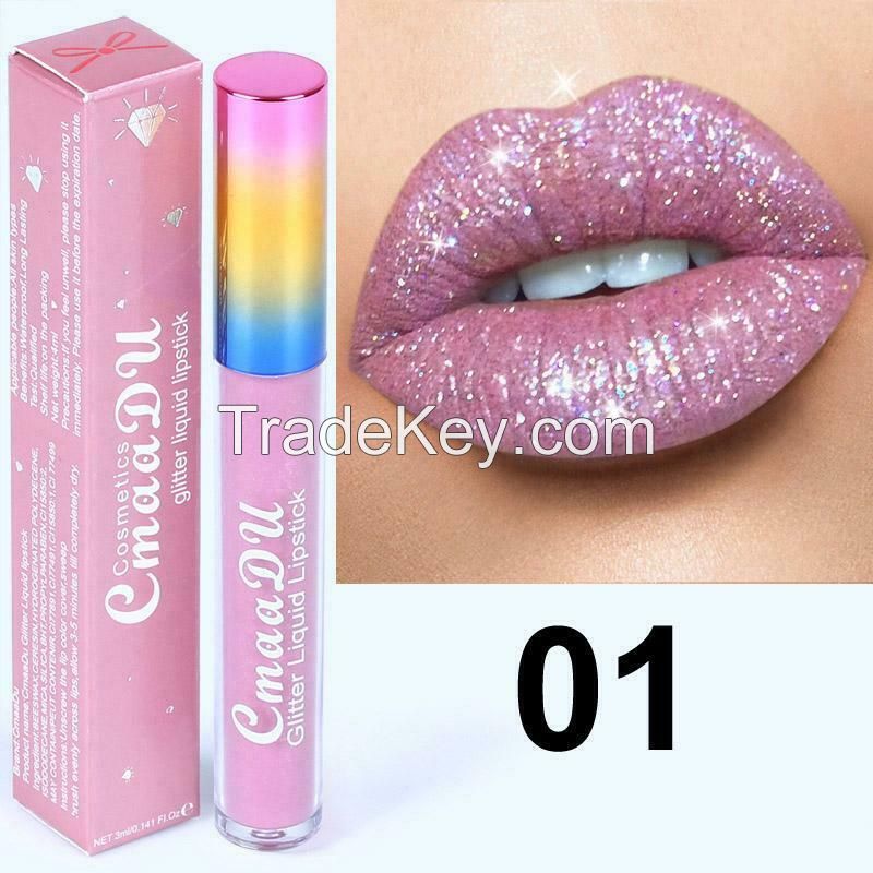 CmaaDU Glitter Liquid Lipstick Matte Waterproof Long Lasting Lip Gloss Colors