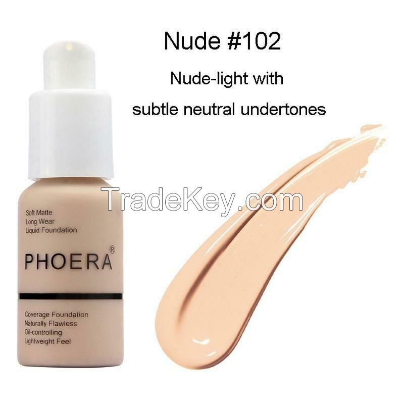 Phoera Foundation Makeup Full Coverage Liquid Base Brighten Long Lasting Shade