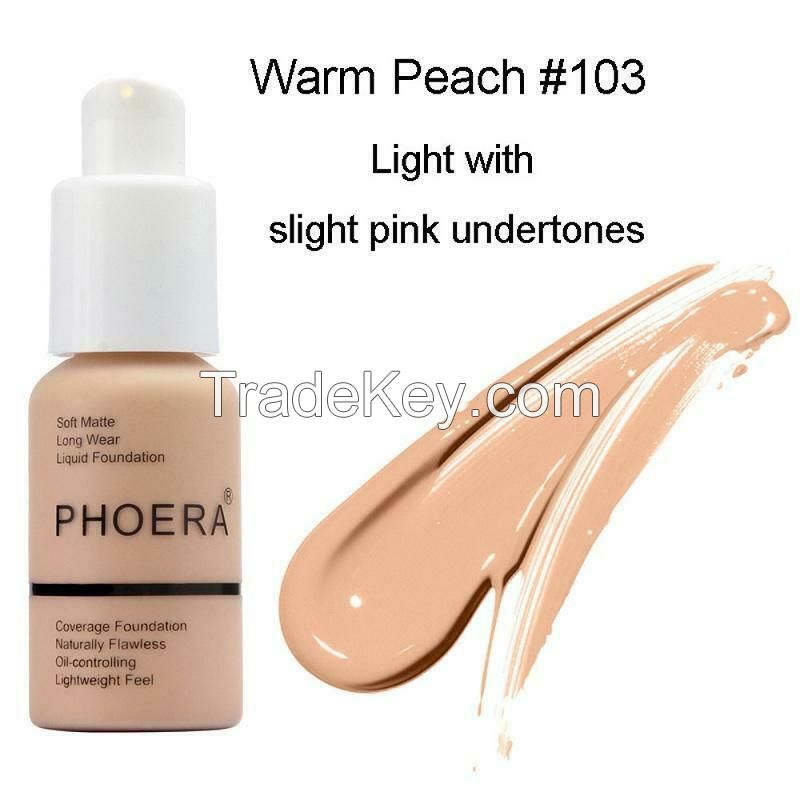 Phoera Foundation Makeup Full Coverage Liquid Base Brighten Long Lasting Shade