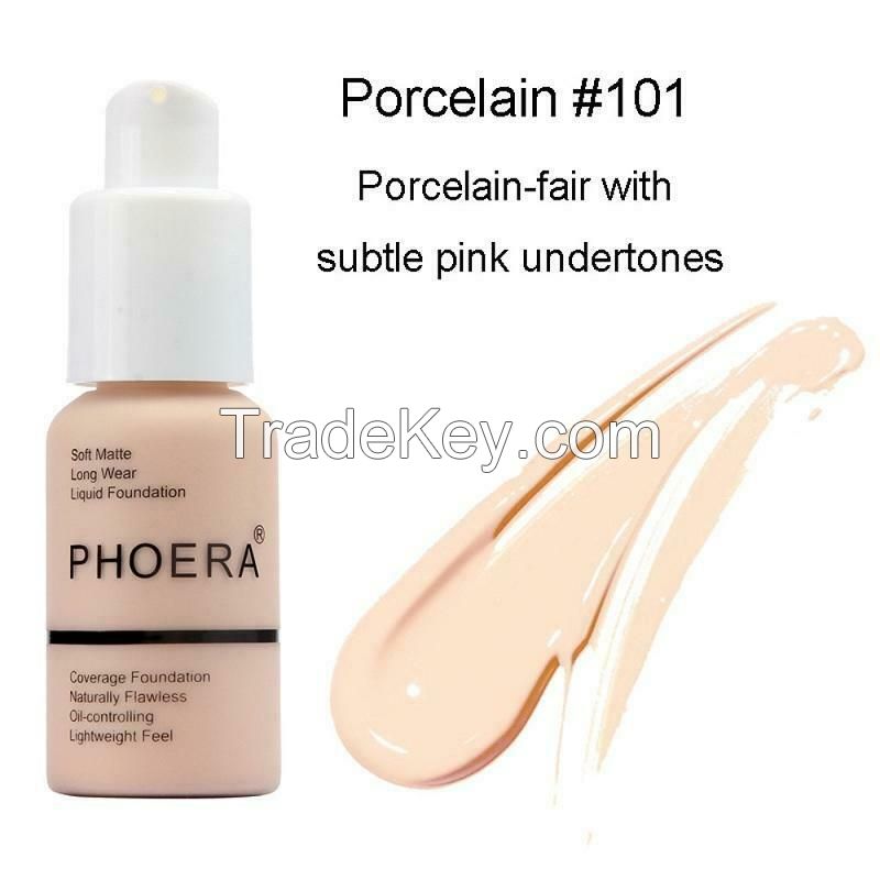 Phoera Foundation Makeup Full Coverage Liquid Base Brighten Long Lasting Shade