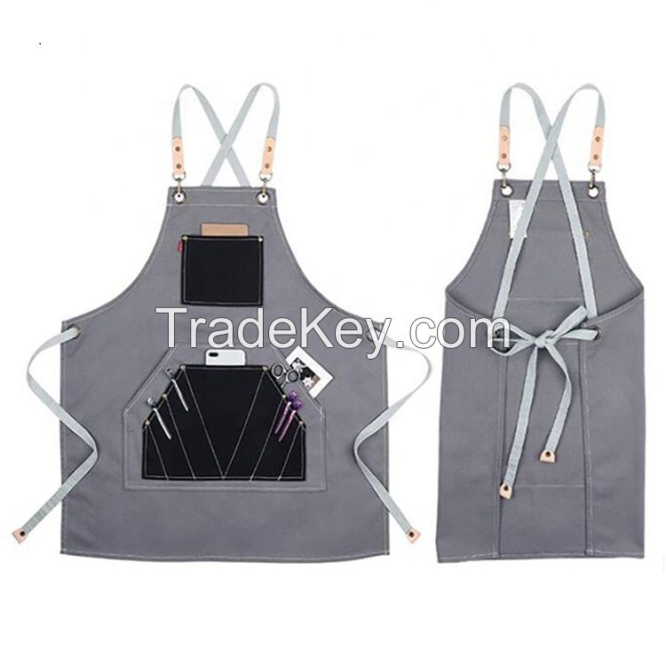 Customized Cross Back Salon Apron with Many Pockets for Hairdresser Harber