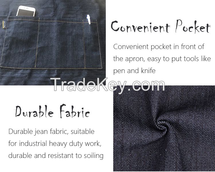 Durable Denim Jeans Apron with Custom Logo for Garden Cleaning