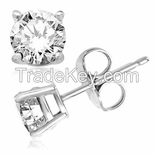 Sterling Silver Stud Earrings Cubic Zirconia Round Men Women 2PC CZ Earrings Set