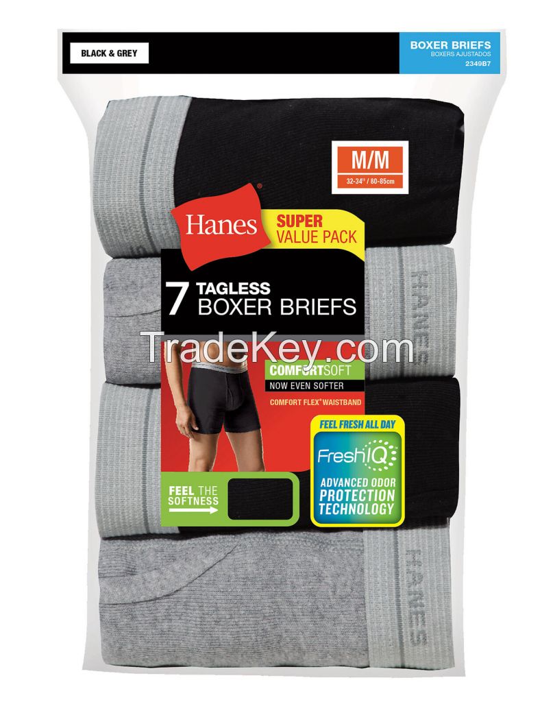 Hanes Men's Boxer Briefs 7-Pack ComfortSoft TAGLESS FreshIQ Flex Waistband Grey