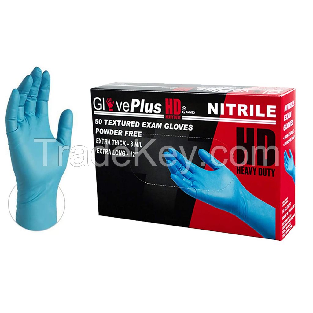 New Ammex GPNHD64100 Gloveplus Medical Grade Heavy Duty Nitrile Glove, Powder Free, 6mm Thick, Medium, Box of 50 (Blue)