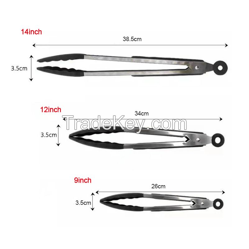 Wholesale Heat Resistant BBQ Stainless Steel Kitchen Tongs with Silicon Tips