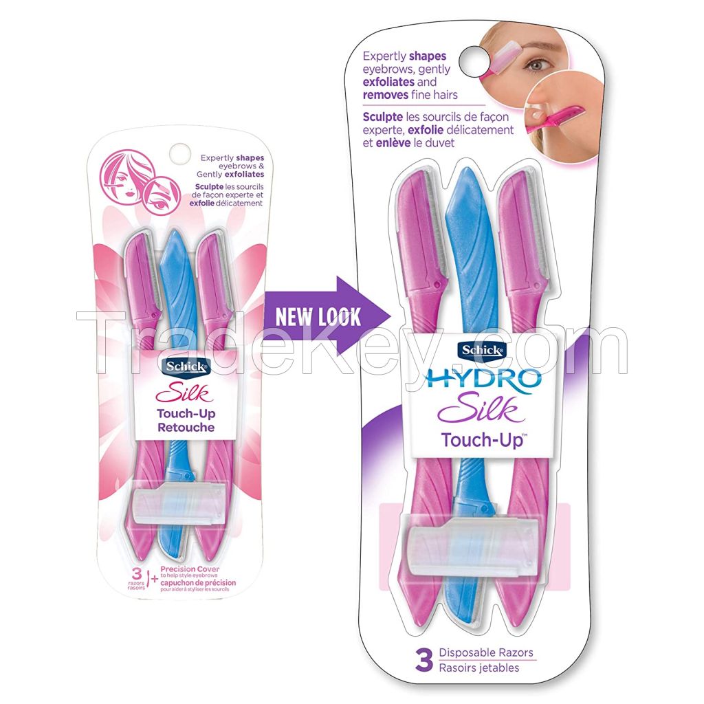 Schick Hydro Silk Touch-Up Multipurpose Exfoliating Dermaplaning Tool, Eyebrow Razor, and Facial Razor with Precision Cover,