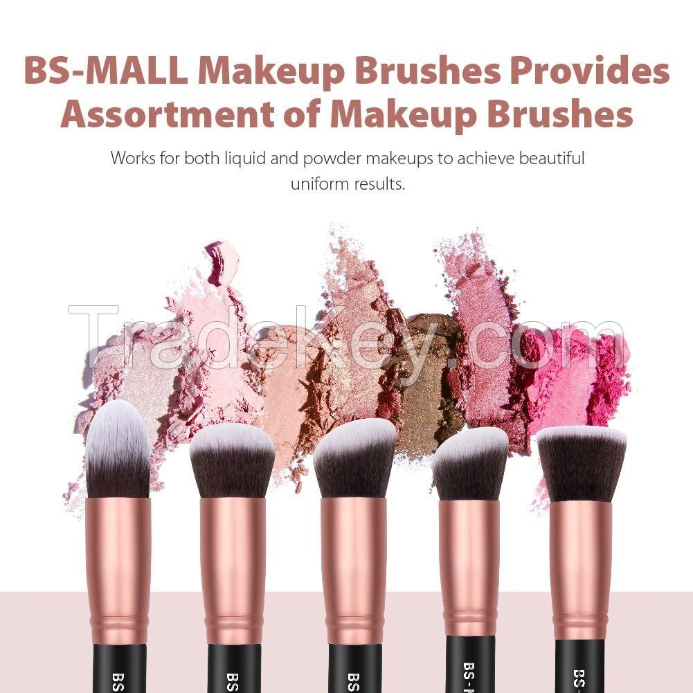 BS-MALL Makeup Brushes Premium Synthetic Foundation Powder Concealers Eye Shadows Makeup 14 Pcs Brush Set, Rose Golden