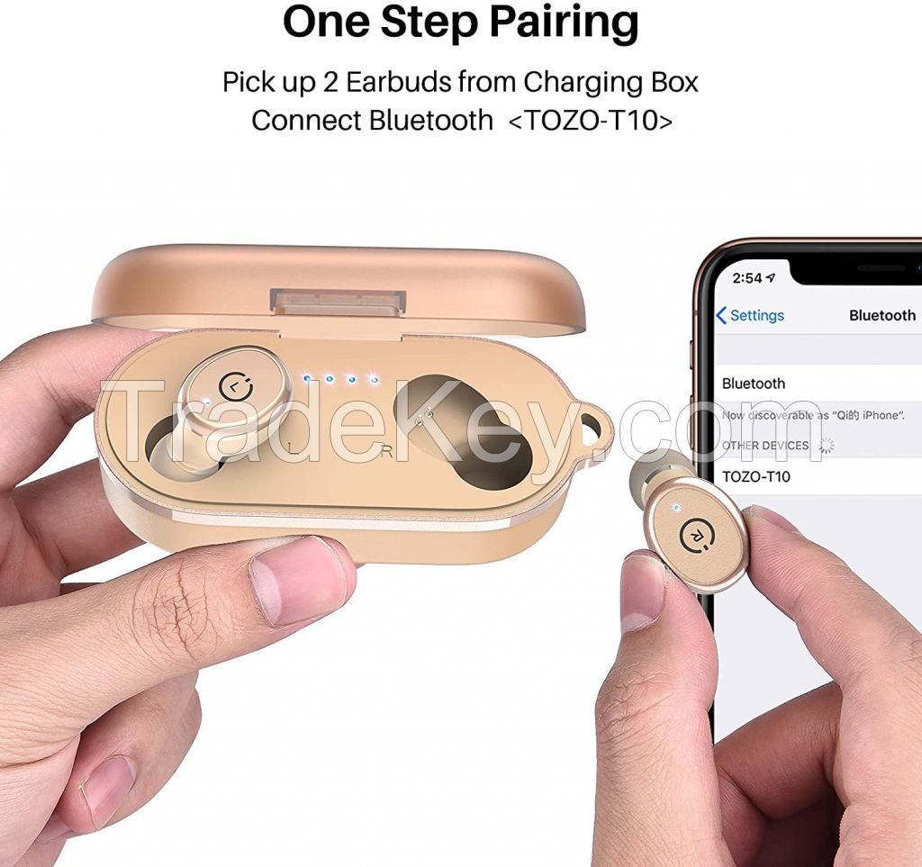 TOZO T10 Bluetooth 5.0 Wireless Earbuds with Wireless Charging Case IPX8 Waterproof Stereo Headphones in Ear Built in Mic Headset Premium Sound with Deep Bass
