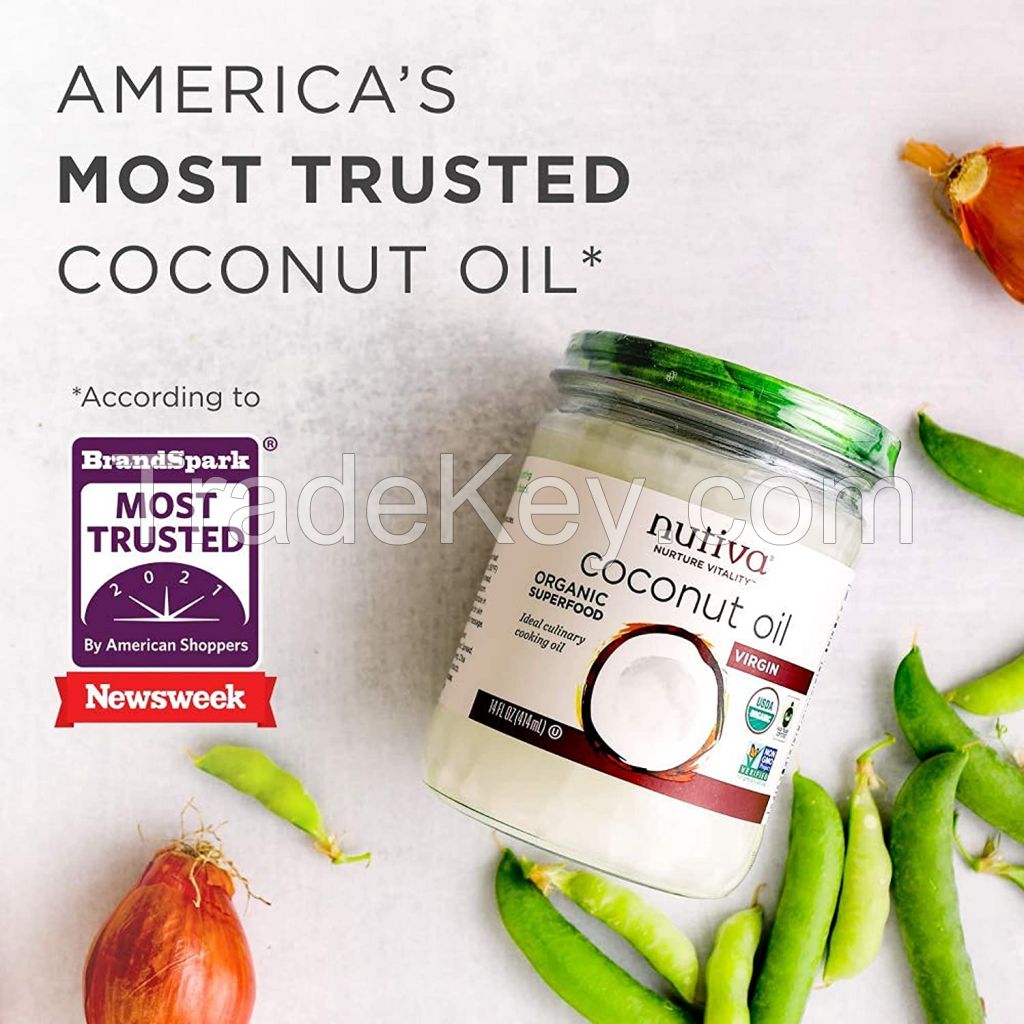 Organic Cold-Pressed Virgin Coconut! Oil  Nutivaa, 15 Fl Oz USDA Organic, Non-GMO, Fair Trade, Whole 30 Approved, Vegan, Keto, Fresh Flavor and Aroma for Cooking and Healthy Skin and Hair