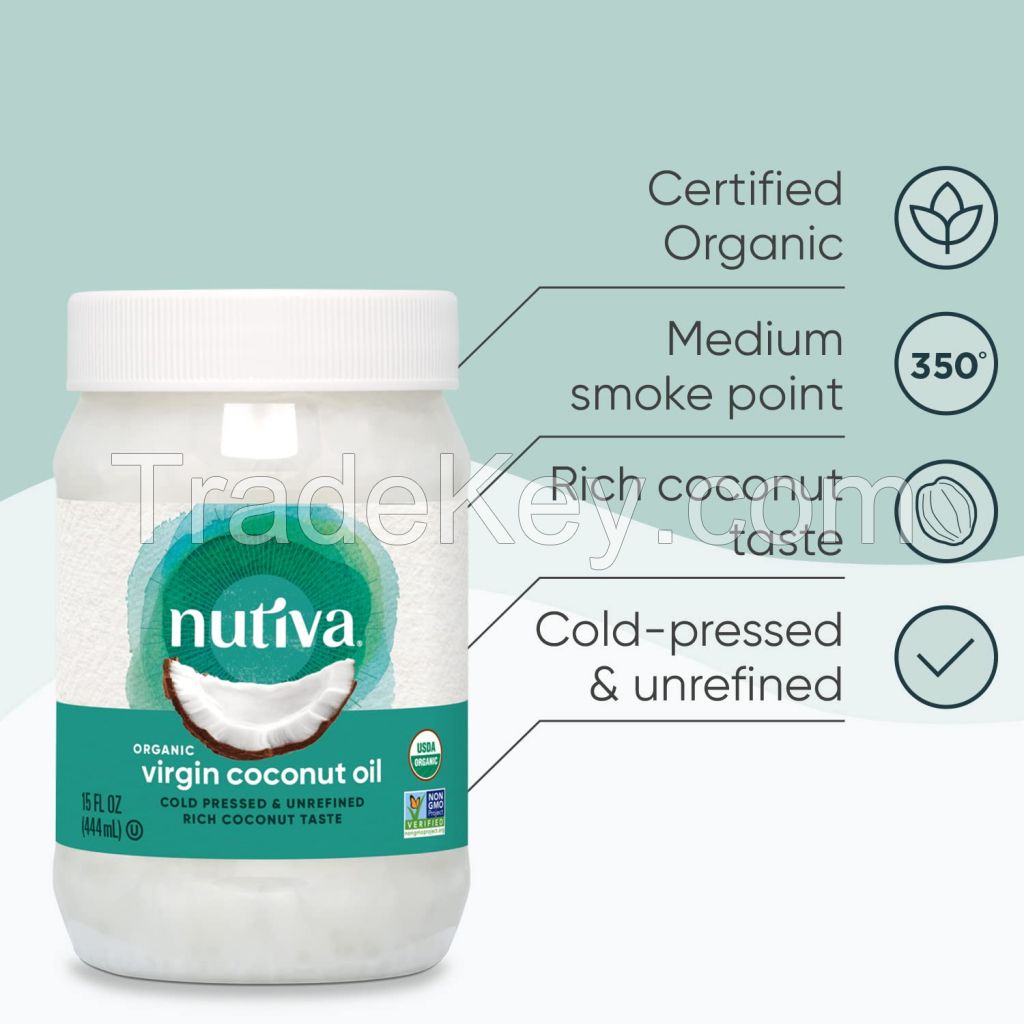 Organic Cold-Pressed Virgin Coconut! Oil  Nutivaa, 15 Fl Oz USDA Organic, Non-GMO, Fair Trade, Whole 30 Approved, Vegan, Keto, Fresh Flavor and Aroma for Cooking and Healthy Skin and Hair