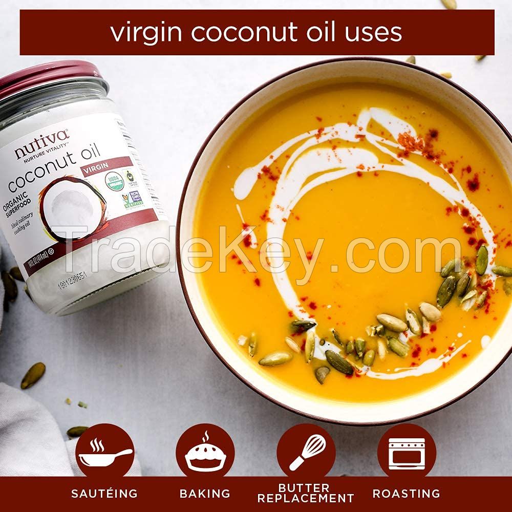 Organic Cold-Pressed Virgin Coconut! Oil  Nutivaa, 15 Fl Oz USDA Organic, Non-GMO, Fair Trade, Whole 30 Approved, Vegan, Keto, Fresh Flavor and Aroma for Cooking and Healthy Skin and Hair