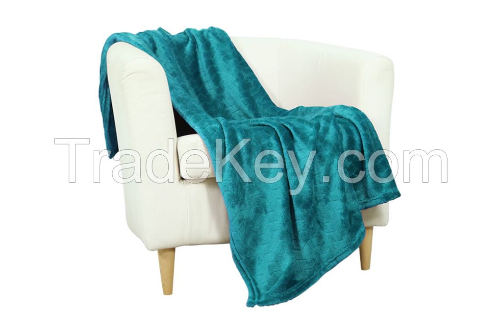 Serrated Pattern Jacquard Flannel Throw Blanket (Green)