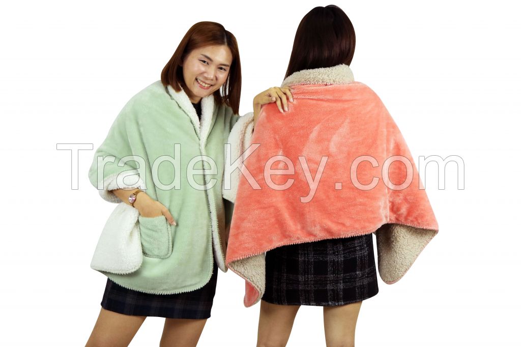 100% Recycled Ultra Soft Plush Reversible to Sherpa Poncho 