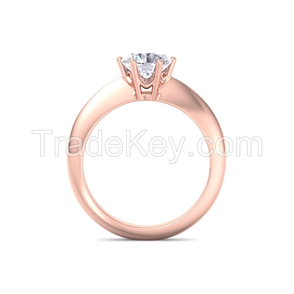 Round Shaped Lab Grown Diamond Solid Gold Engagement Ring