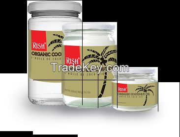 Organic Coconut Oil packed in glass jars or bottles