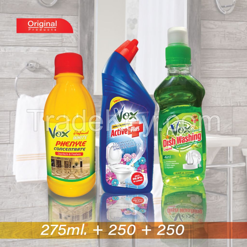 Vox Dishwash liquid, toilet cleaner, phenyl