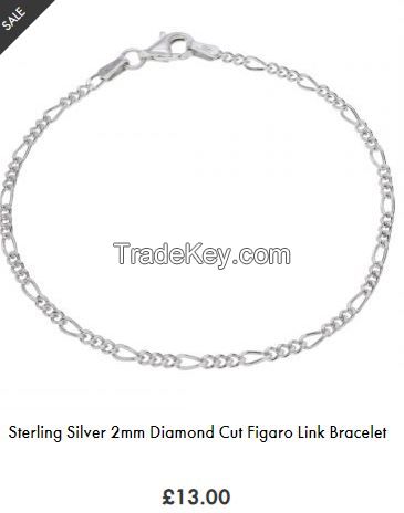 Sterling Silver 2mm Diamond Cut Figaro Link Bracelet