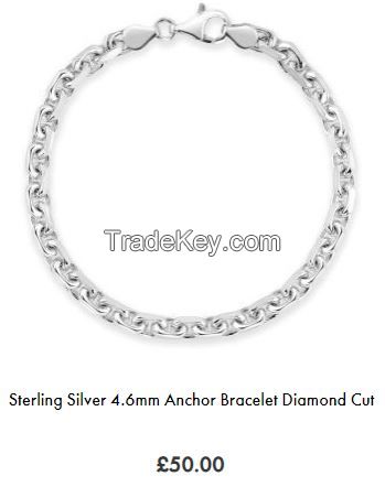 Sterling Silver 4.6mm Anchor Bracelet Diamond Cut