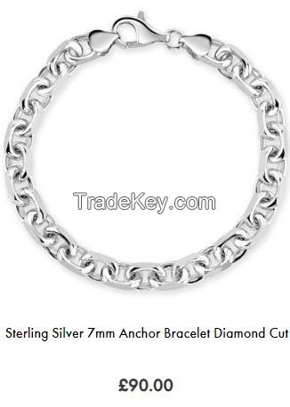 Sterling Silver 7mm Anchor Bracelet Diamond Cut