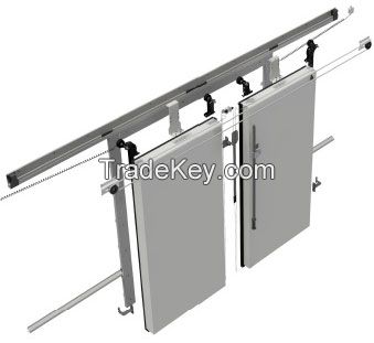 Sliding double leaf door