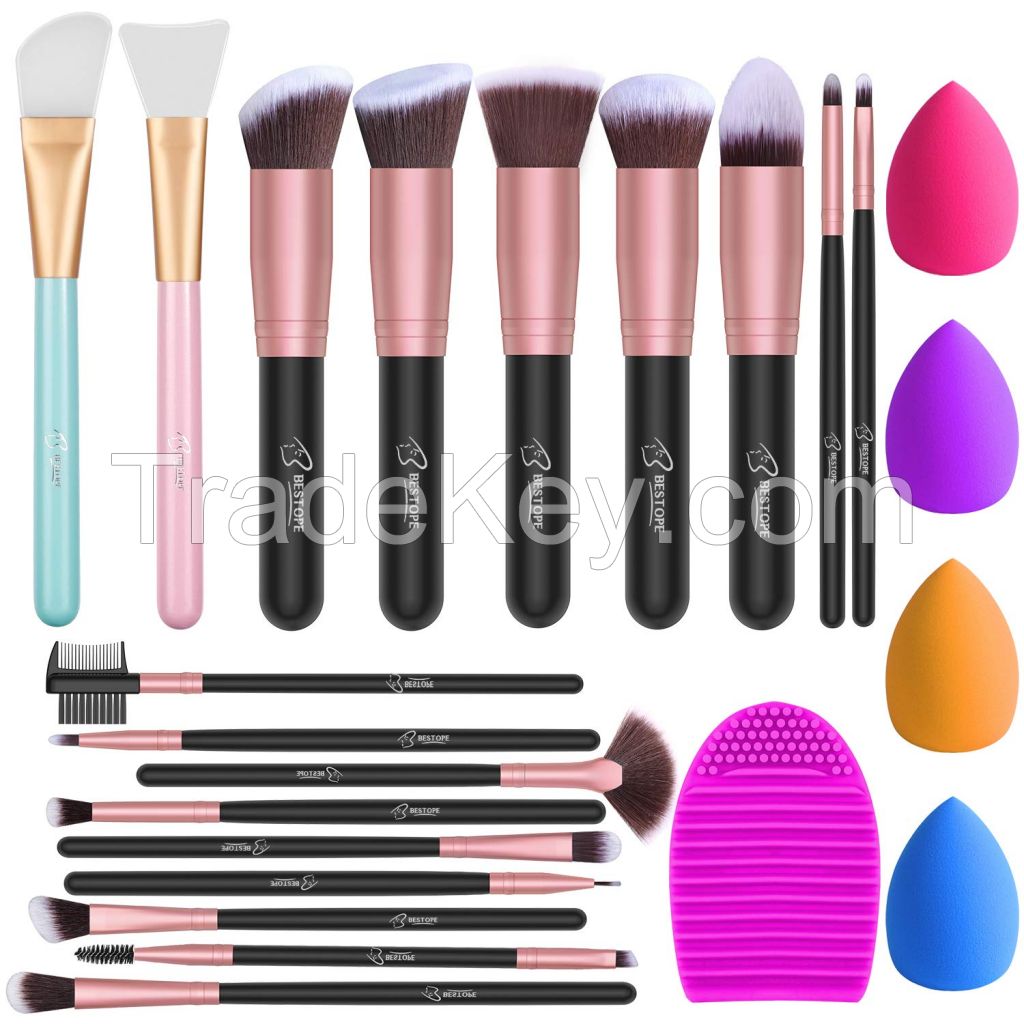 BESTOPE Makeup Brushes 16Pcs Professional Makeup Brush Set 2 Silicone Face Mask Brushes&4 Blender Sponge&1 Brush Cleaner Premium Synthetic Foundation Brush Blending Face Powder Blush Concealers Eye Shadows Makeup Brush Kit