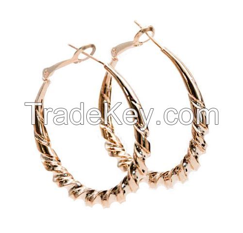 OKI Ring Women Hypoallergenic Screw Back Lobe 15k Gold Plating Round Hoop Earrings