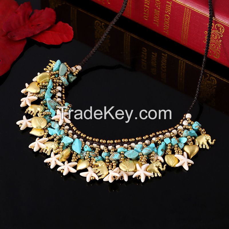 Traditional boho style turquoise flower necklace - MCX034