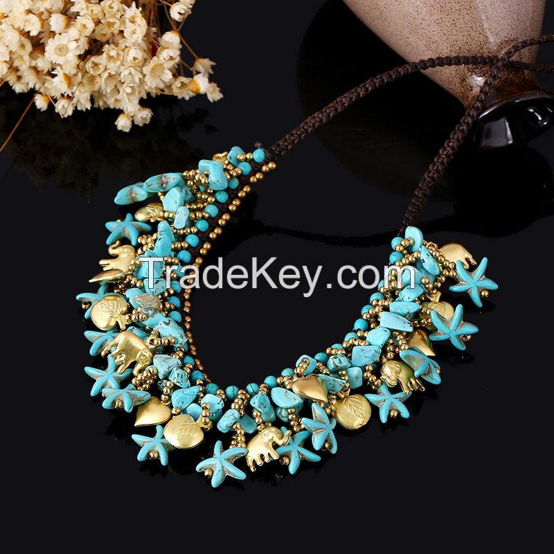 Traditional boho style turquoise flower necklace - MCX034