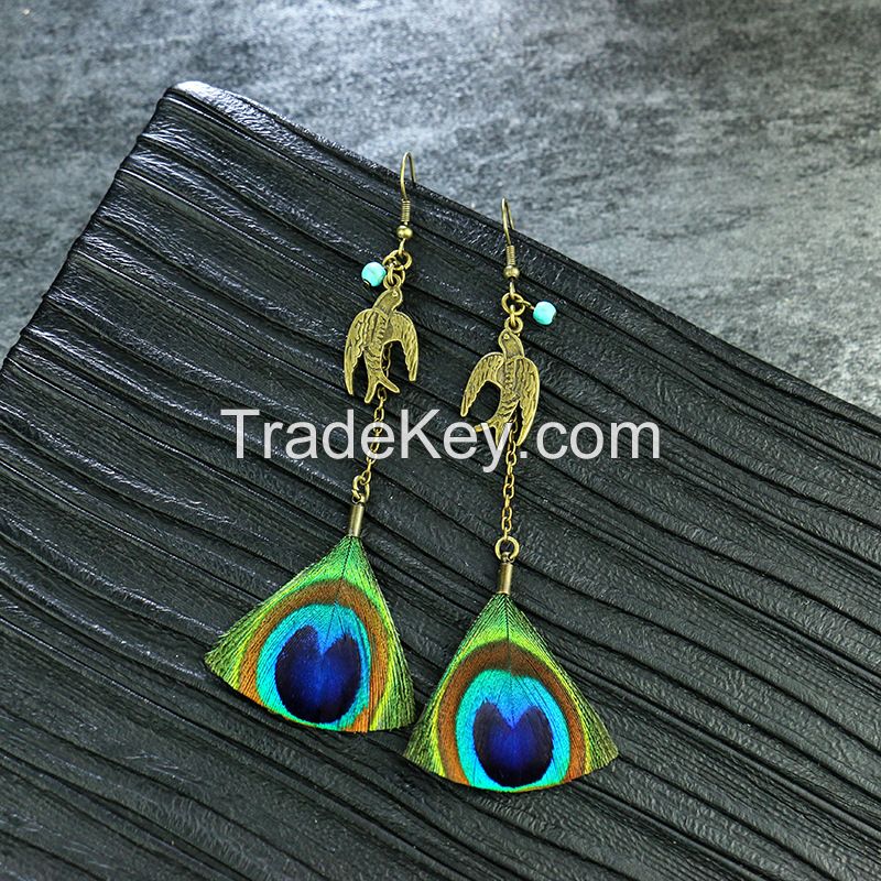 Peacock Feather earrings - HQEF-0343