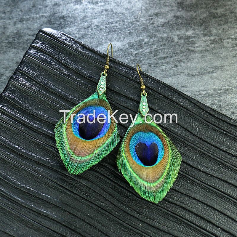 Peacock Feather earrings - HQEF-0343