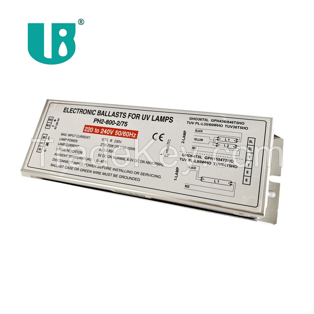 PH2-800-2/75 uvc light ac high output 800mA electronic ballast for gho36t5l tuv75w 87w 95w 150w ultraviolet germicidl lamp