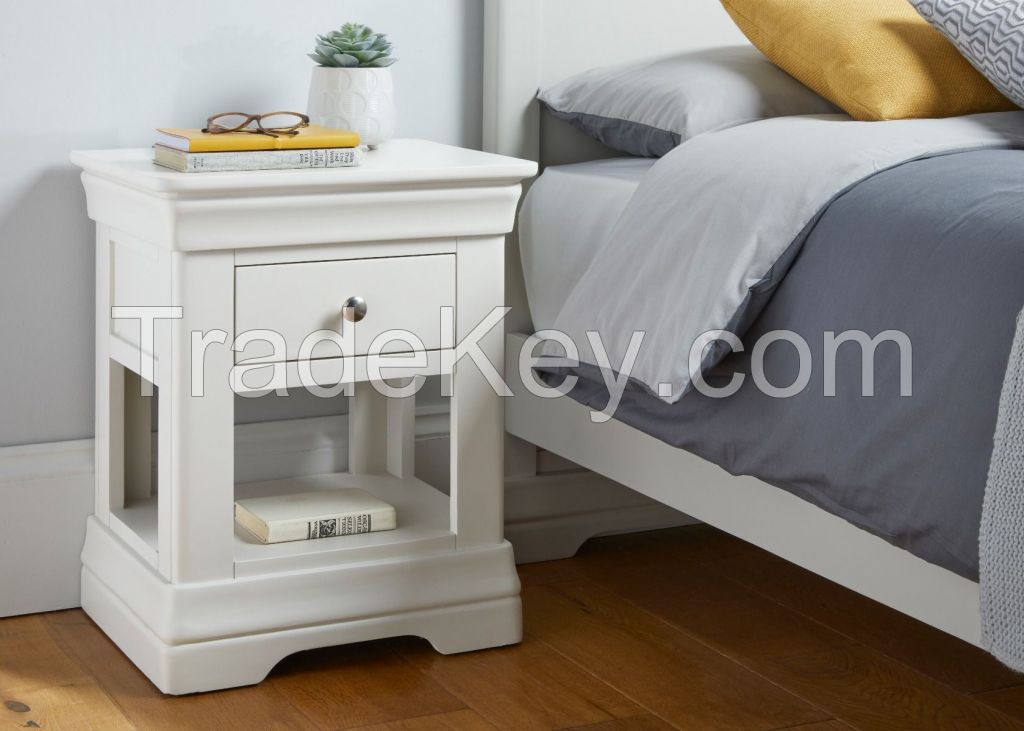 White Nightstand Bedside One/Two Drawers, New Style Storage Shelf Acacia Solid Wood