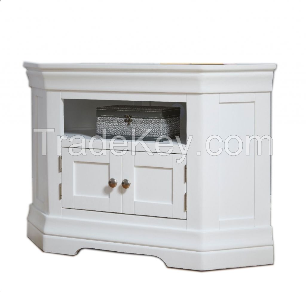 TV Unit Console Acacia Solid Wood Painter White Color