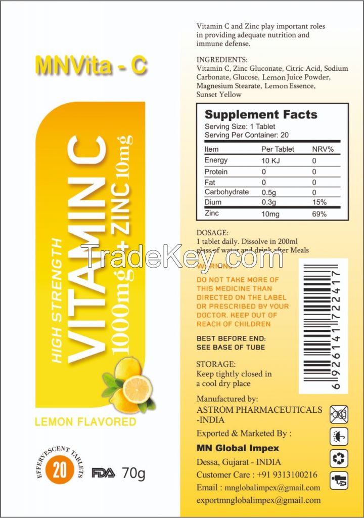 VITAMIN C EFFERVESCENT TABLETS VITAMIN C +ZINC 1000mg