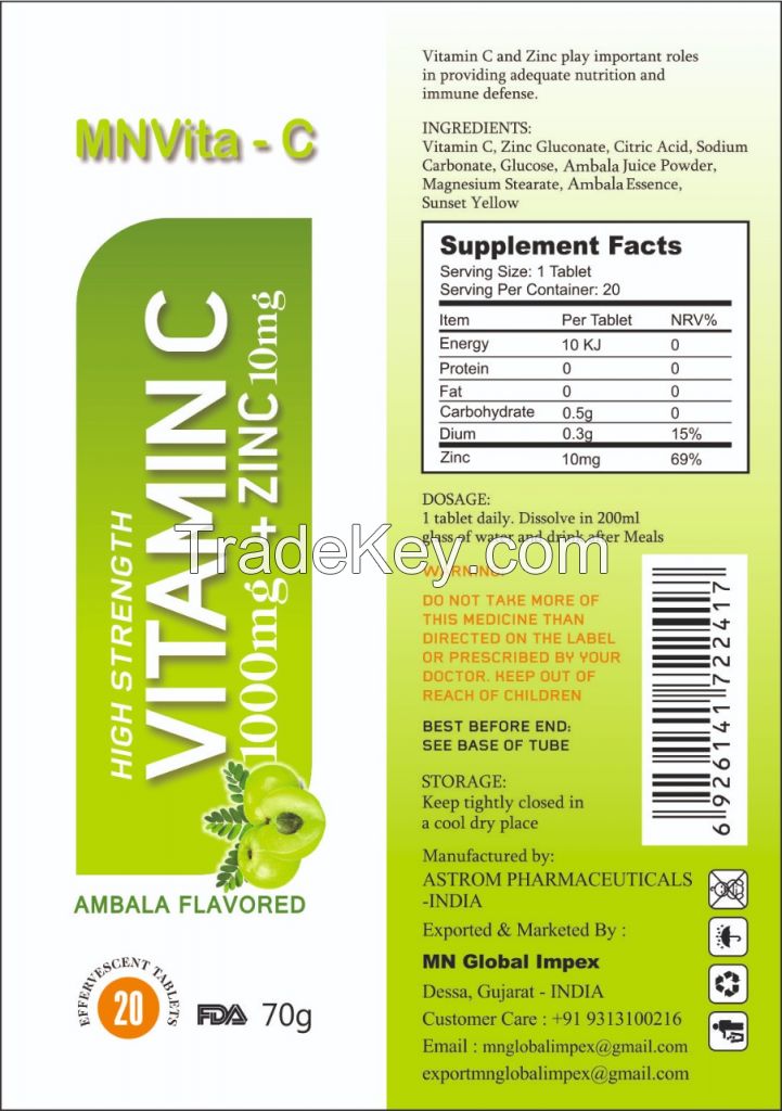 VITAMIN C EFFERVESCENT TABLETS VITAMIN C +ZINC 1000mg