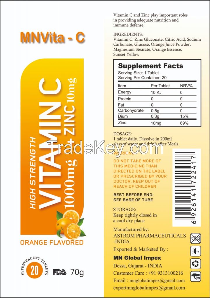 VITAMIN C EFFERVESCENT TABLETS VITAMIN C +ZINC 1000mg