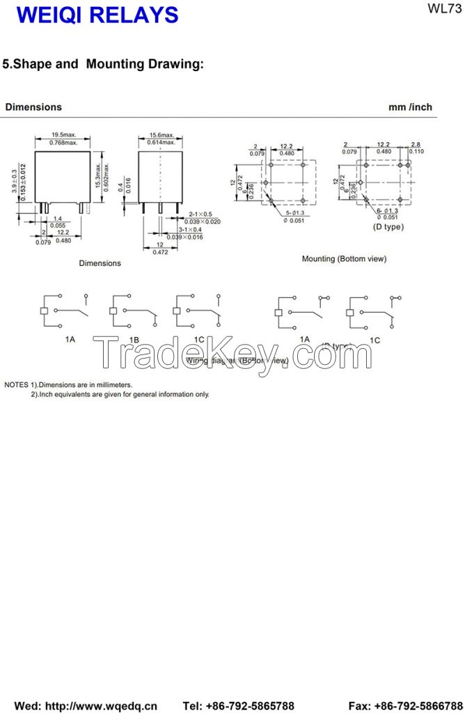 (T73) PCB Relay Automotive Relay 15A 14V 5pin relays Suit for Automation System, Auto Parts (WL73)