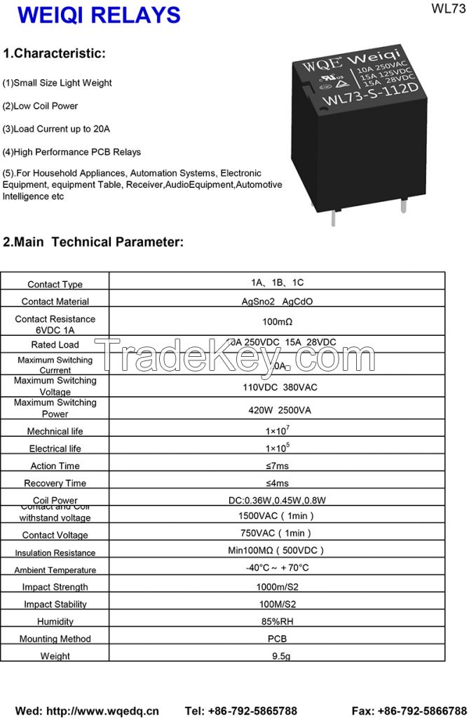 (T73) PCB Relay Automotive Relay 15A 14V 5pin relays Suit for Automation System, Auto Parts (WL73)